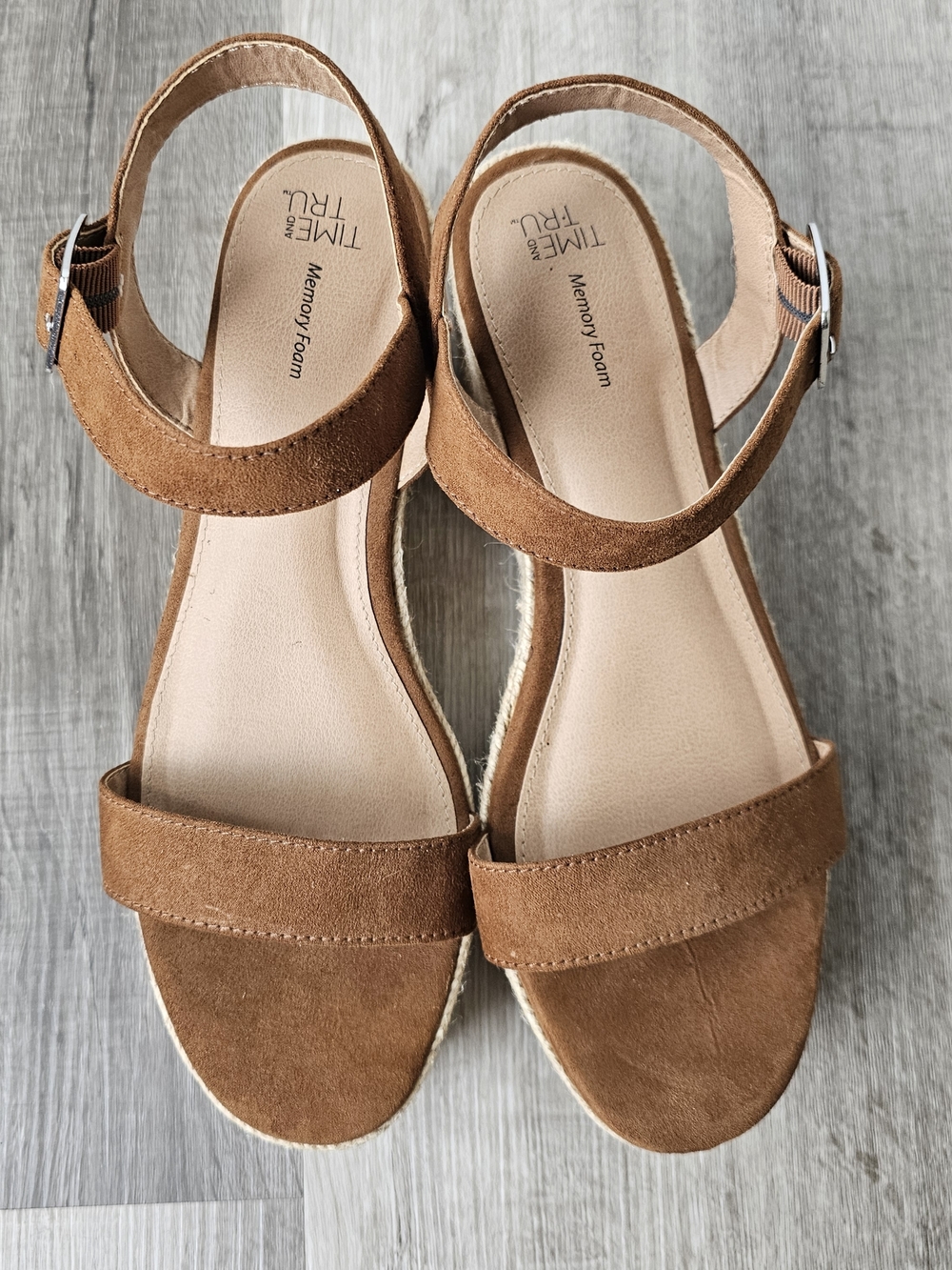 Time and Tru Tan Suede Espadrille Wedge Sandals